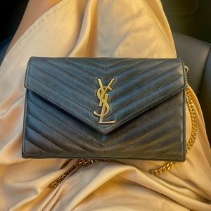 YSL Large Monogram Quilted Leather Wallet on a Chain
